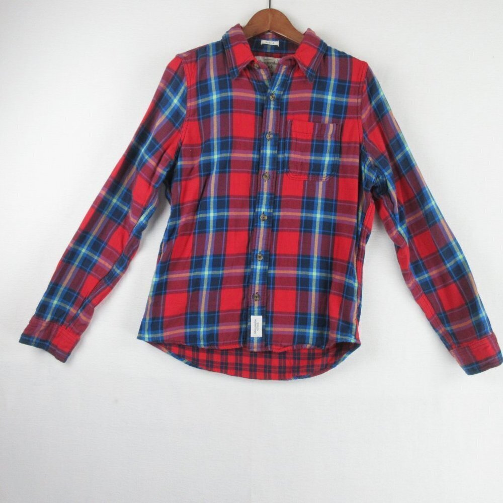 Abercrombie & Fitch Red Flannel Plaid Jacket Size M Buttoned Muscle Jacket